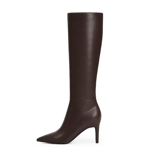 Image of Easyfox Knee High Boots Women Pointed Toe Stiletto Heel Tall Boots | Side Zipper,3 In Stiletto Heel,Fall Spring Winter Fashion Dress Tall Boots,Evening Bridal office Long Boots