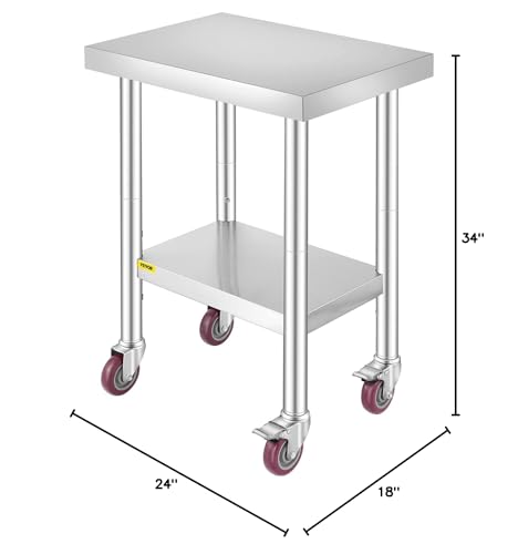 Mophorn 24x18x34 Inch Stainless Steel Work Table 3-Stage Adjustable Shelf with 4 Wheels Heavy Duty Commercial Food Prep Worktable with Brake & Cuisinart CCB-399 Pizza Stone Cleaning Brush