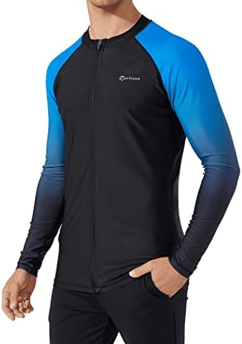 Long Sleeve Zip Rash Guard for Men UPF 50+ UV Sun Protection Quick Dry Elasticity Swim Shirts Blue Gradient M