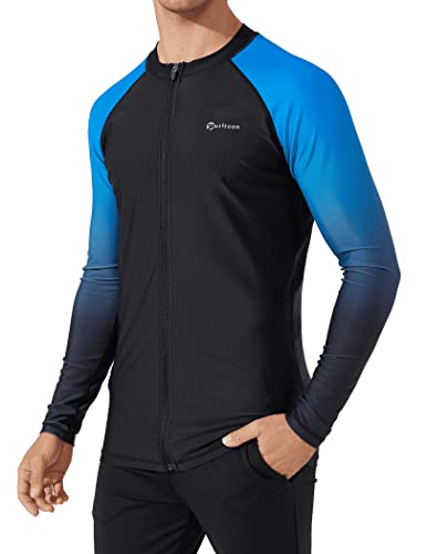 Long Sleeve Zip Rash Guard For Men Upf 50+ Uv Sun Protection Quick Dry Elasticity Swim Shirts Blue Gradient M #TOP11
