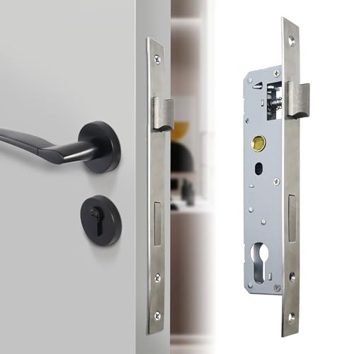 Cerradura para Marco de Tubo, Cerradura Embutida, Cerradura Homologada, Distancia de 85 mm Mandril de 25 mm, Acero Inoxidable Plateada Durable para Puerta Izquierda y Derecha