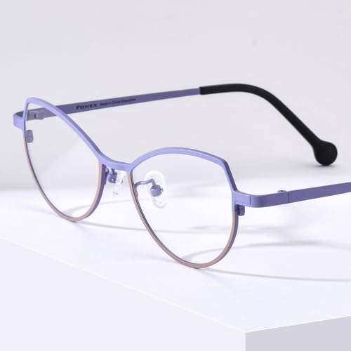 Image of FONEX Colorful Pure Titanium Glasses Frame Women Retro Round Eyeglasses