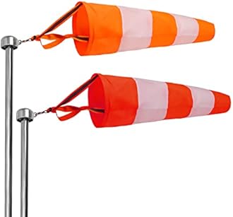 2Pcs Hanging Reflective Windsock Flags for Outside Rip Stop Airport Windsocks Measurement Sock Bag Orange Wind Socks Outdoor Heavy Duty 24in Wind Direction Indicators for Yard (White Stripe)