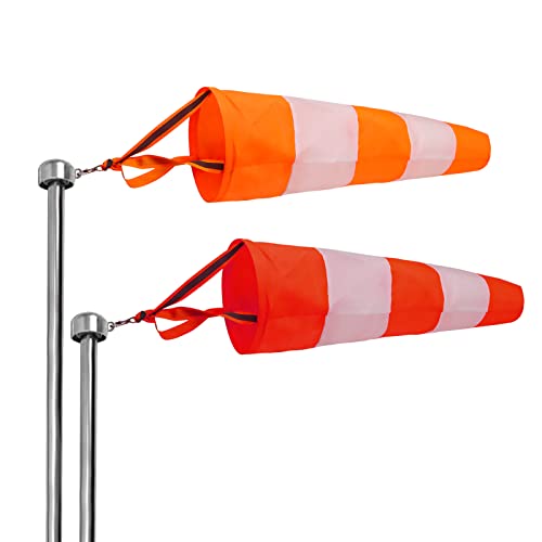 2Pcs Hanging Reflective Windsock Flags for Outside Rip Stop Airport Windsocks Measurement Sock Bag Orange Wind Socks Outdoor Heavy Duty 24in Wind Direction Indicators for Yard (White Stripe)