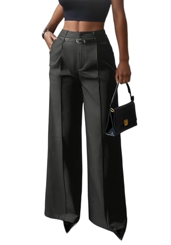 LKOUS High Waisted Work Pants for Women Casual Business Straight Leg Office Dress Pants Trousers with Pockets