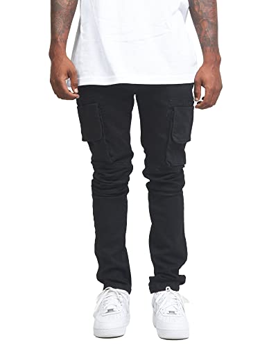 FWRD Denim Men's Cargo Moto Biker Distressed Jeans Washed Slim Fit with Pockets (Jet Black, 38x32) FWRD Denim Men's Cargo Moto Biker Distressed Jeans Washed Slim Fit with Pockets (Jet Black, 38x32)