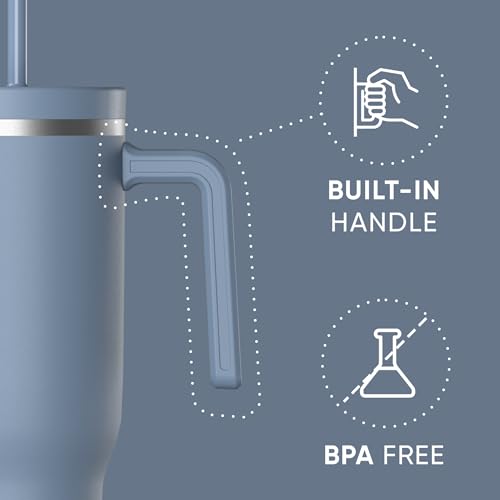 Image of Hydrapeak Voyager 40 oz Tumbler With Handle and Straw Lid | Stainless Steel Insulated Tumblers | Travel Mug for Hot and Cold Beverages, Thermos Travel Coffee Mug (Modern Blue)