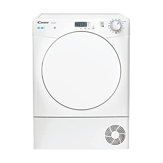 Candy Smart CSE C8LF-S, Secadora Condensación, 8KG, Bomba Calor, Digital y Mandos, NFC, 14 Ciclos, Depósito Condensación Zócalo, Planchado Fácil, Inicio 3-6-9H, Instalación en Columna, Clase B, Blanco