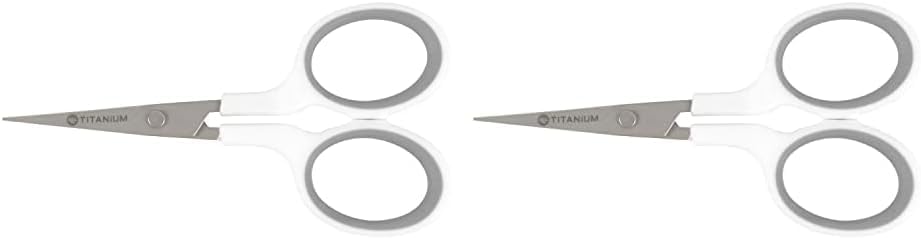 Westcott 16380-001 Tijeras de bordado de titanio de hoja curvada de 4 pulgadas para manualidades, blancogris (paquete de 2)
