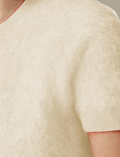 Women's Furry Cropped Sweater Short Sleeve Soft Fuzzy Sweater T Shirt Loose Casual Knit Pullover3