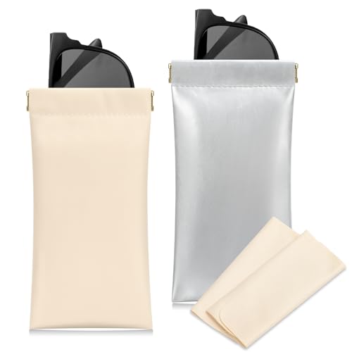 Image of Sightor Sunglass Case, 2 Pcs Soft Eyeglass Cases for Women Portable Squeeze Top Leather Glasses Pouch