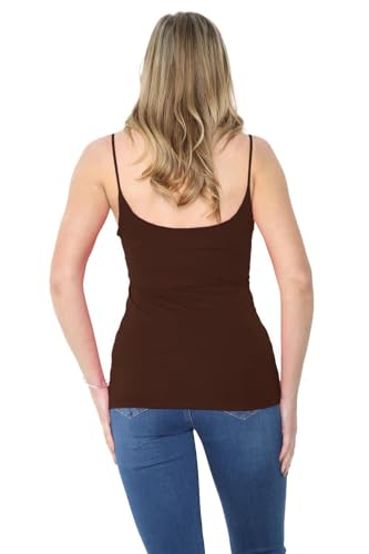 Hamishkane® Womens Plain Bodycon Cami Strappy Sleeveless Tank Tops, Slim Fitted Scoop Neck Vest Tops Women UK, Stretchy Gym Wear, Casual Summer Ladies Vest Brown - Image 3