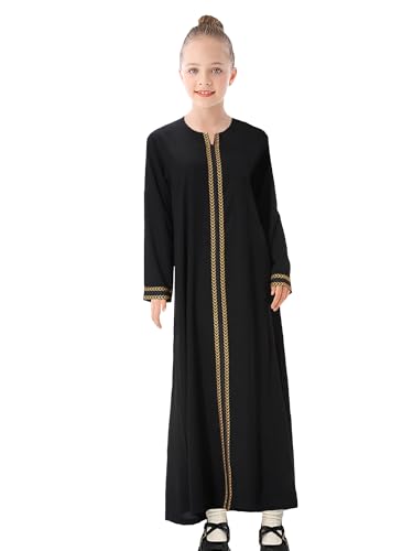 WSPLYSPJY Kids Girls Gold Embroidered Muslim Dress Abaya Long Sleeve Eid Robe Prayer Clothes4