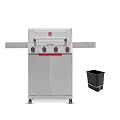 Monument Grills 4 Burner Stainless Steel Propane Gas Grill Mesa 2, 500°F in 5 Mins, 525 sq.in, 37,000 BTU, Broil Zone, Foldable Side Shelves, Knob Control, Built in Thermometer, with Trash Can & Rack