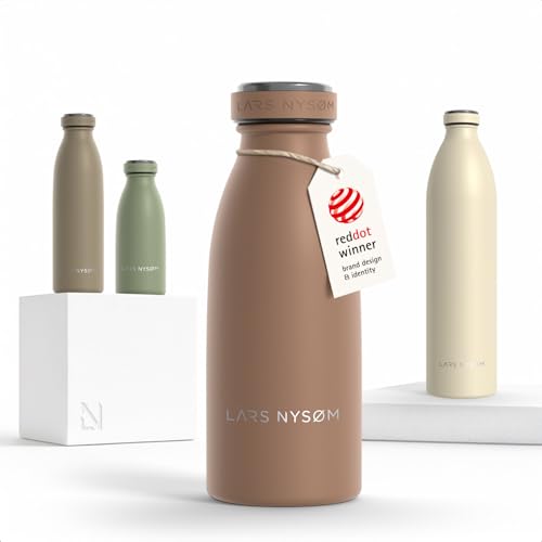 Image of LARS NYSOM Stainless Steel Insulated Water Bottle 12oz 17oz 25oz 34oz 51oz | Insulated Thermo Flask for Hot and Cold Beverages | Leakproof Drinking Bottle (Mocha Brown, 11.9oz)