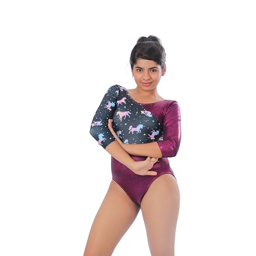 Image of IKAANYA Girls or Women Full Sleeves Rhinestones Leotard - Ideal for Gymnastics, Dance, Yoga, Acrobatics or Performance (Toddlers, Kids, Adults)