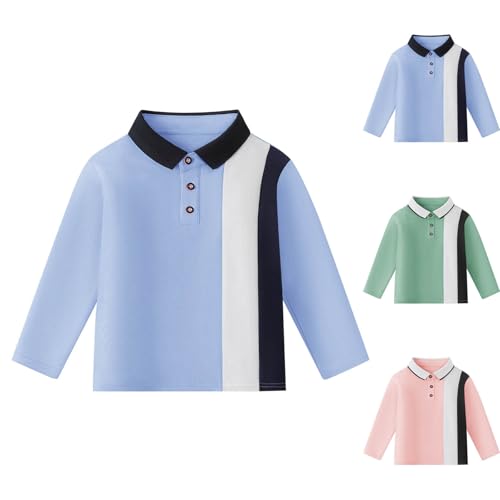 Kids Long Sleeve Cute Button Up Golf Shirts Color Block Loose Lapel Casual Tops for Boys Girls 3-15 Years2