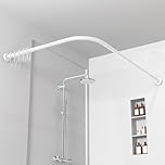 Home Flair White Shower Curtain Rail | Non Rust L Shaped Shower Curtain Rail | Adjustable Shower Curtain Pole | Shower Rail Kit