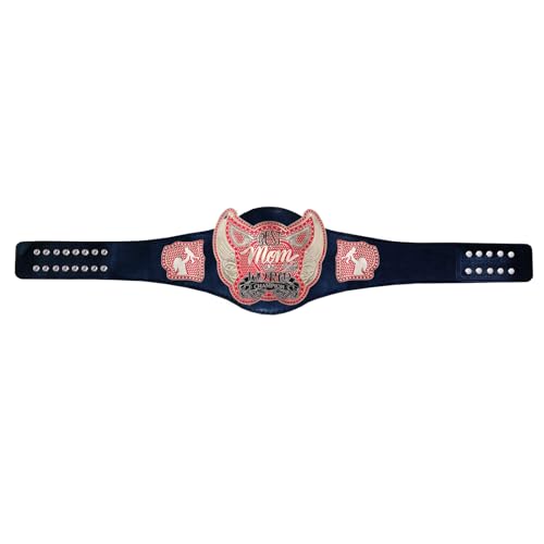 Octal Sports - World Greatest Mom Wrestling Championship Belt - 2mm Gold Coated Zinc Metal with Real Leather Strap (Black)