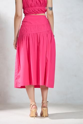 VIRGIO 100% Cotton Pink Midi Gathered Skirt4