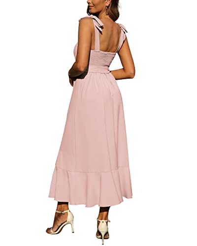 Women's Formal Wedding Guest Dress Square Neck Elegant Bridesmaid Dresses Ruffle Split Midi Dresses For Women Evening Party Xl Pink #TOP3