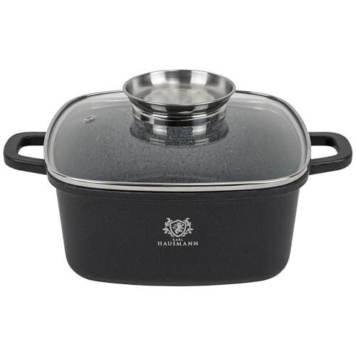 KARL HAUSMANN Faitout Carrée 24 cm 4,4L avec Couvercle - Marmite Induction Antiadhésive GREBLON C3, Casserole en Aluminium Moulé pour Viande, Mijotés et...