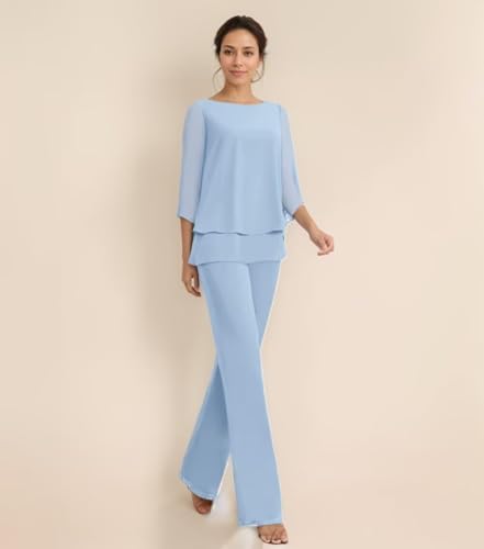 2 Piece Mother of The Bride Pant Suits for Wedding Guest Chiffon Long Sleeves Evening Outfits Formal JH0013