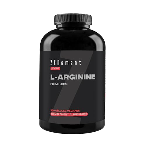 L-Arginine 700 mg par gélule végane - Forme libre, Acide aminé pur pour sportifs - Haute concentration, sans gluten, sans lactose et sans soja - 360 gélules - Zenement