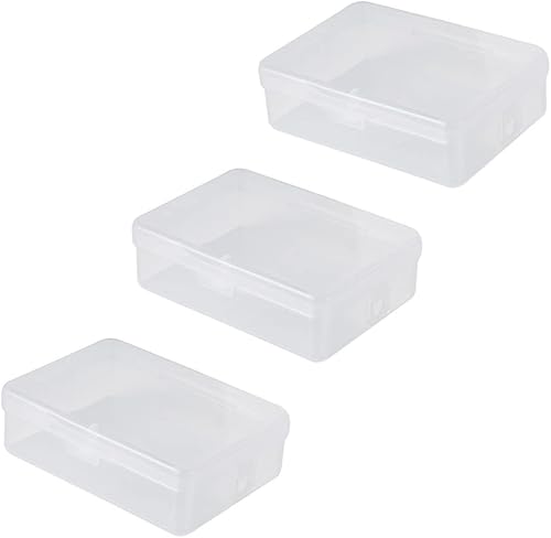 Caja de almacenamiento rectangular de 3 piezas con tapas con bisagras, 3.5 x 2.7 x 1.1 pulgadas, contenedores de almacenamiento de plástico para