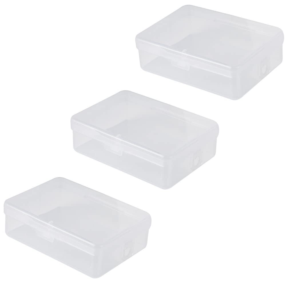 3Pcs Rectangle Accessories Storage Box with Hinged Lids 3 5x2 7x1 1inches Plastic Storage Containers for Beads Earplugs