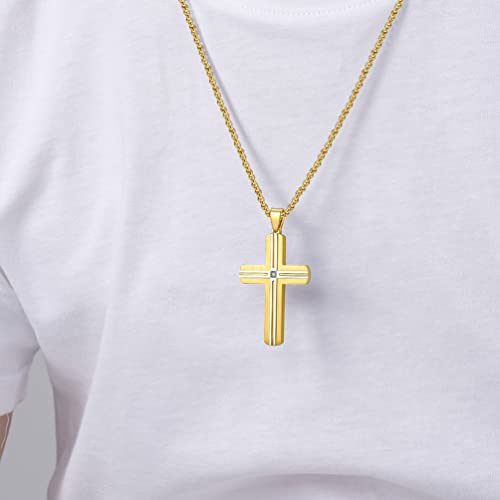 Cross Necklace For Men, Fathers Day Gifts For Dad Husband 18K Gold Plated Stainless Steel Cross Pendant Necklaces For Men On Birthday Christmas, Valentine's Jewelry For Father, Fathers Day Necklace For Dad (Rolo Chain Length 24 Inchs) #TOP2
