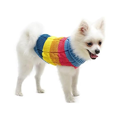 Lawkul Dog Sweaters Puppy Clothes for Small Dogs Winter Cat Clothes Pet Rainbow Pug Outfits Knit Chilly Dog Cable Sweater Pullover Blue Color Dog Sweater for XL Size Cover