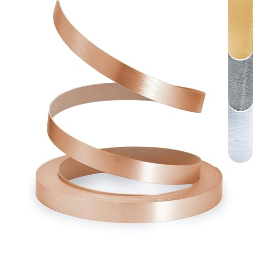 Image of PVC Edge Banding, 5 /8 inch x 50ft Non Glued Flexible Durable Real Brushed Aluminum Rose Gold Veneer Edge Trim for DIY Table Cabinet Furniture Decorative Trim