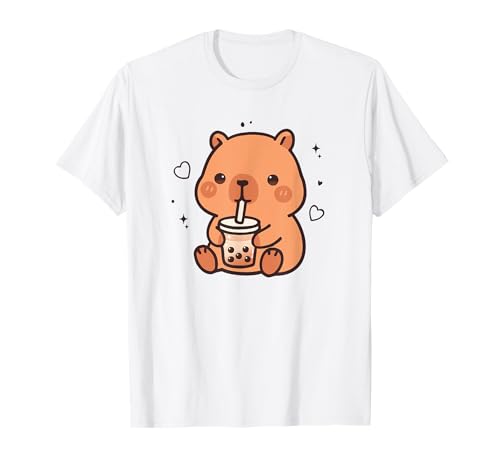 Kawaii Capybara Boba Bubble Tea Lindo Anime Niñas Niños Adolescentes Camiseta