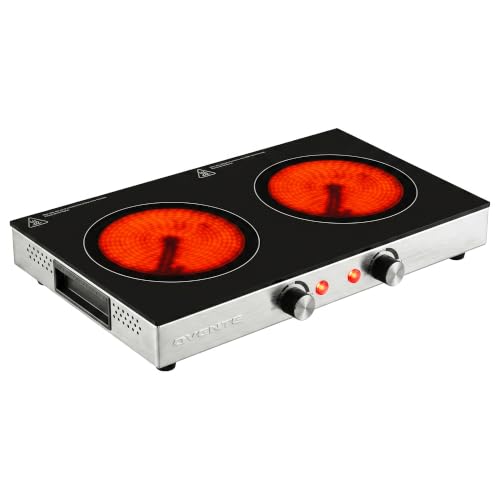 OVENTE Infrared Ceramic Double Burner, 1800W Hot Plate, Black BGI302GB