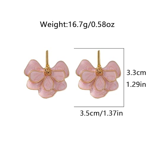 Hot Pink Earrings Gold Red White Pink Flower Earrings Irregular Petal Earring Unique Statement Floral Dangle Earrings Trendy Boho Jewelry Suitable for Weddings and Parties4