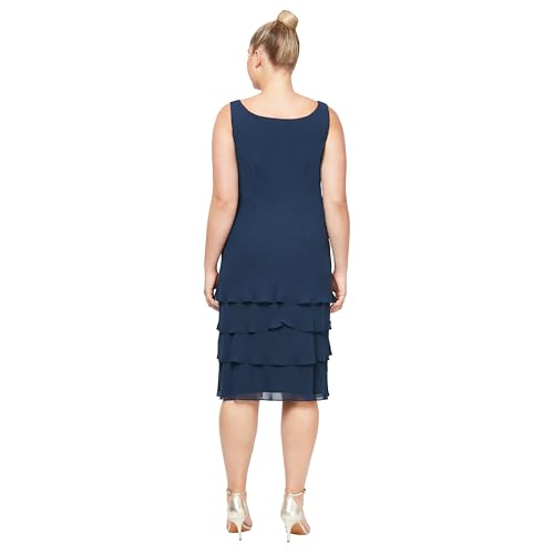 Image of S.L. Fashions Women's Mother of The Bride Tiered Jacket Dress with Shoulder Embellishment