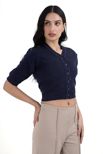 Image of Women Winter Wear V-Neck Half Sleeves Regular Fit Woollen Blouse