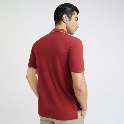 Image of Raymond Men's Modern Fit Solid Pattern Pure Cotton Polo Neck Half Sleeve Casual T-Shirt