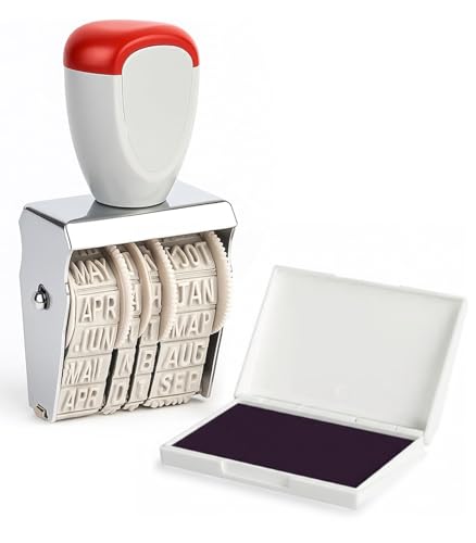 Rotating Date Stamp Rubber Stamps Line Dater Self-Inking Rotating Wheel Dater for Business Document Authentication Scrapbooking & Office (Includes Stamp Pad)
