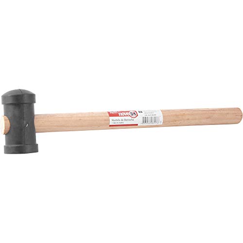 Nove54, Martelo De Borracha 40 Mm, Cabo Em Madeira, Preto.
