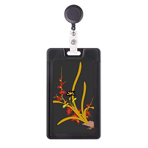 Porte carte avec enrouleur pour badge et peinture fleur japonaise