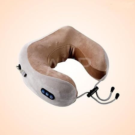 Rechargeble U-Shaped Travel Neck Massage Pillow | 3 Speed Intensity Modes | Therapeutic Vibration Cervical Pain Relief Deep Kneading Memory Foam