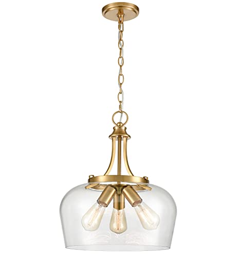 Teenyo Modern Gold Pendant Light Mid Century 3-Light Clear Glass Pendant Lighting With Adjustable Chain Brass Pendant Lights Kitchen Island For Dining Room Bedroom Living Room #TOP6