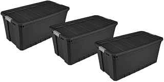50 Gallon Stacker Tote Plastic, Black, Set of 3 Storage Boxes