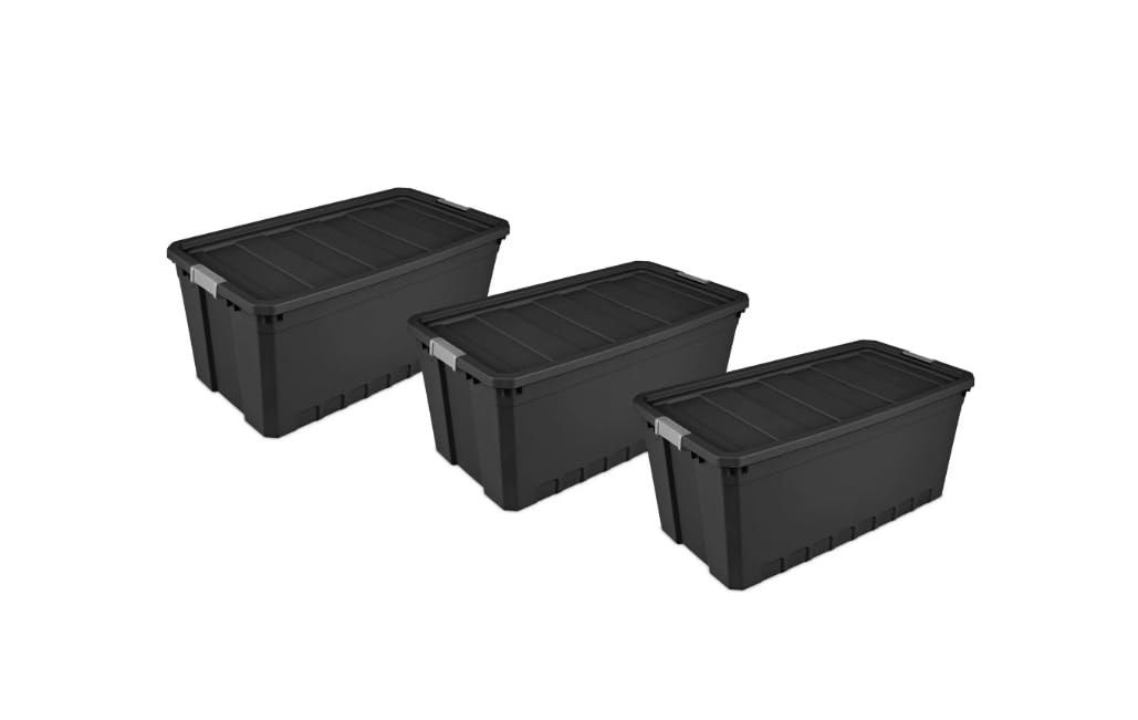 50 Gallon Stacker Tote Plastic Black Set of 3 Storage Boxes