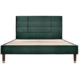 Merax Polsterbett Doppelbett | 140 x 200 cm | Bettgestell | Lattenrost | Kopfteil | Samt | Erwachsene Jugendliche | Keine Matratze | Grün