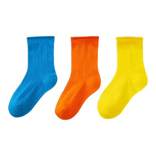 Socks for Kids Ribbed Cuffs Crew Socks Mid-Calf Solid Mesh Knit Solid Cotton Casual Kids Socks 3 Pairs
