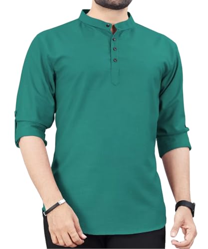 Image of DEEMOON Men's Regular Fit Solid Sprad Collar Casual Shirt with a Trendy Mandarin Collar Crafted from a Premium Cotton Blend