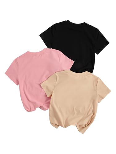 Image of RoseSeek Girl's Shirts 3 Packs Star Butterfly Graphic Tees Crew Neck Short Sleeve T Shirt Casual Tops